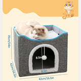 Luxury Foldable Cat Bed with Scratch Pad and Hanging Fluffy Ball