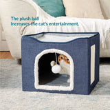 Luxury Foldable Cat Bed with Scratch Pad and Hanging Fluffy Ball