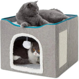 Luxury Foldable Cat Bed with Scratch Pad and Hanging Fluffy Ball