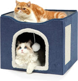 Luxury Foldable Cat Bed with Scratch Pad and Hanging Fluffy Ball